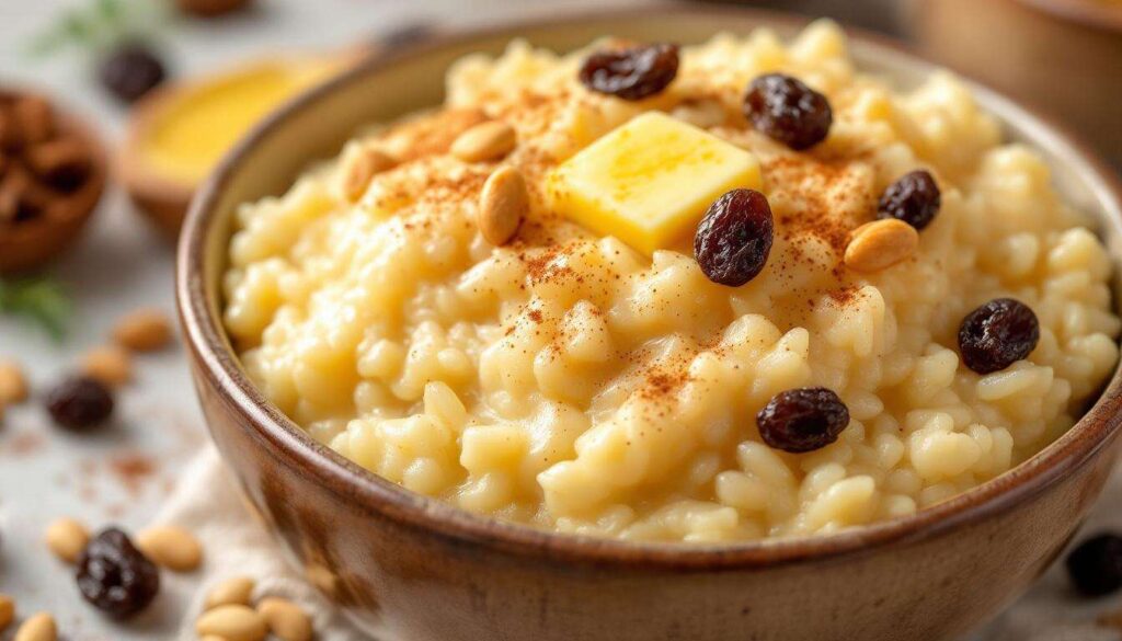 Ce riz au lait aux pignons et raisins secs est le dessert traditionnel incontournable, très facile à préparer