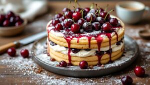 Gâteau tentation sans four : couches de biscuits, crème stracciatella et griottes