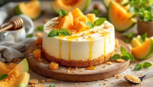 Gâteau froid au yaourt et au melon : dessert sans cuisson préparé au réfrigérateur